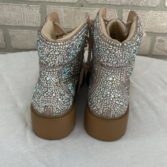 Betsey Johnson HUDSN RHINESTONES Combat Boots - Picture 5 of 12